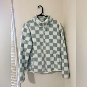 Women's Checkered Fleece Jacket - Blue and White